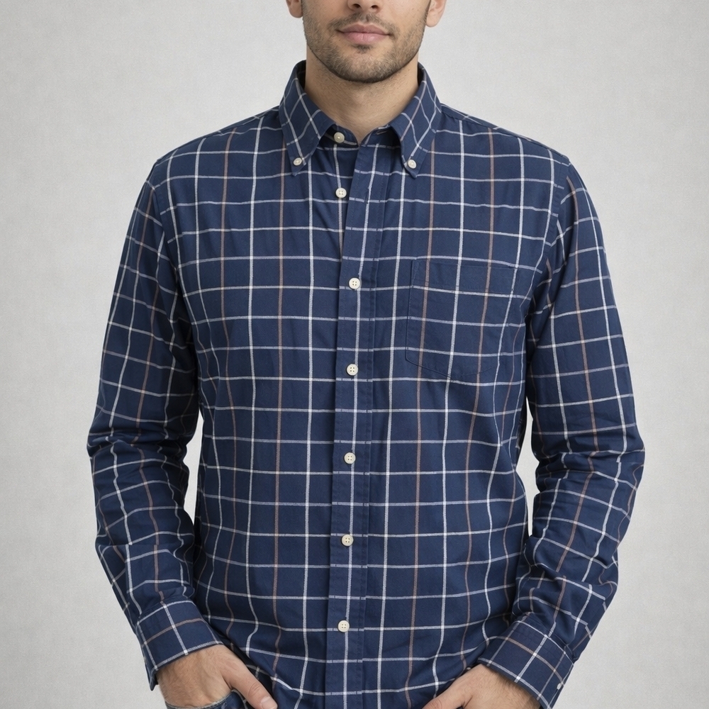 Jos. A. Bank Navy and White Plaid Shirt